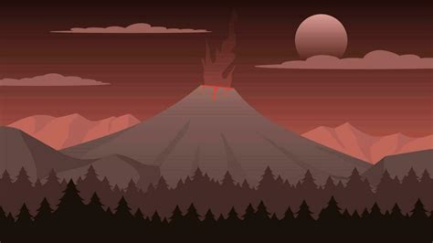 Vector illustration of volcano with smoke eruption. Volcano landscape ...