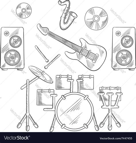 Musical Band Instruments Sketches Set Royalty Free Vector