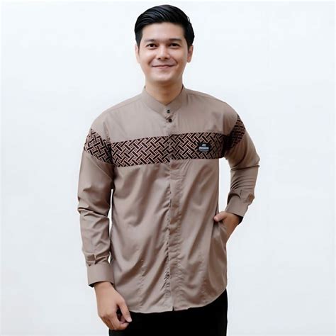 Jual Baju Koko Pria Dewasa Lengan Panjang Motif Kobata Qynang Kombinasi