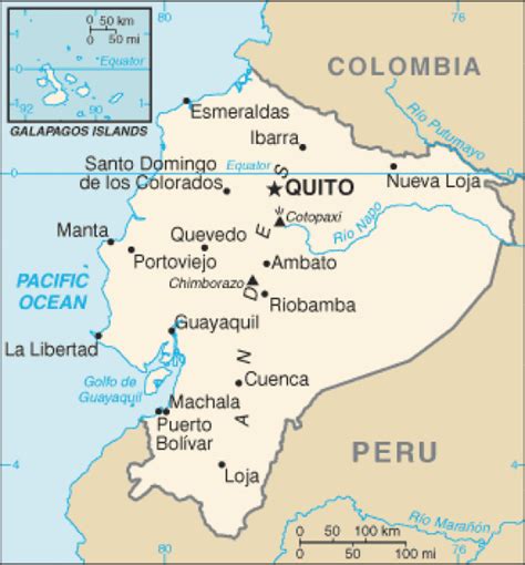 Map Of Ecuador Terrain Area And Outline Maps Of Ecuador Countryreports