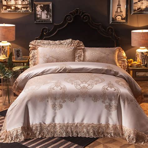 Luxury Wedding Royal Bedding Sets Queen King Size Bed Set Satin Lace