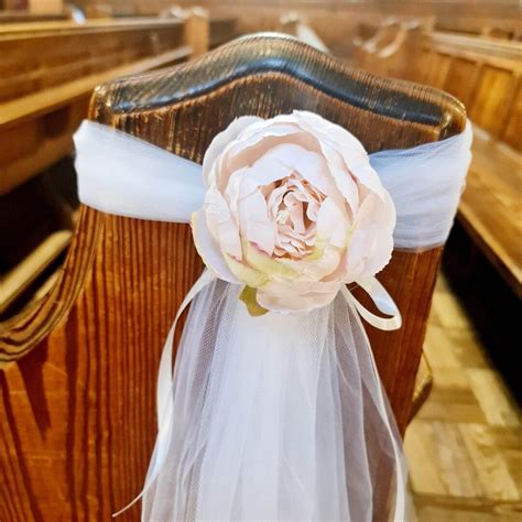 X Pew Decoration For Wedding Nude Pink Peony Pew Ends Bows Pew End Bows Aisle Marker