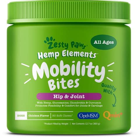 Zesty Paws Hemp Elements Mobility Bites Hip And Joint Supplement For Dogs