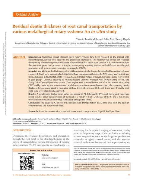 Pdf Residual Dentin Thickness Of Root Canal Transportation By Various