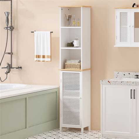 Soges 60 Inch Tall Bathroom Storage Cabinet Tall Narrow Cabinet Wooden Free Standing Tower