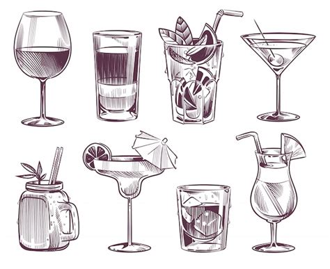 Premium Vector Sketch Cocktails Hand Drawn Cocktail And Alcohol