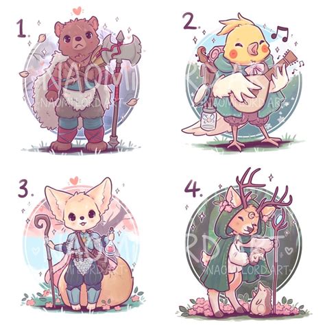 Cute Rpg Class Animals Stickers And Or Prints 6x6 Or Etsy