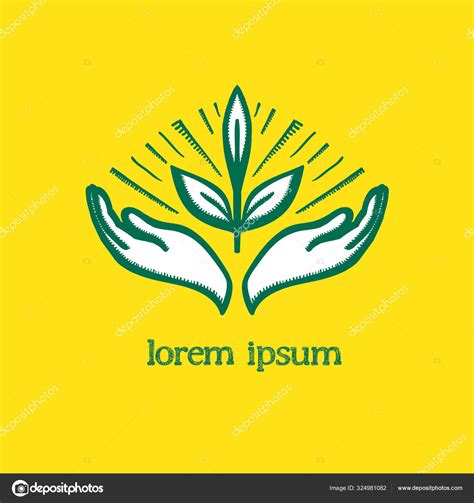 Two Hands Holding Plant And Care About It Vector Logo Stock Vector By
