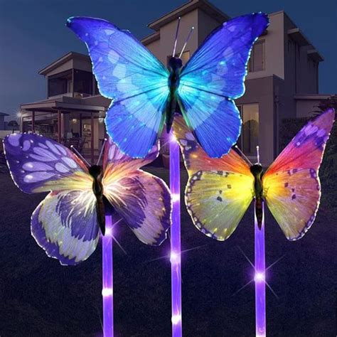 Lot de 3 lampes solaires d extérieur en forme de papillon LED étanche