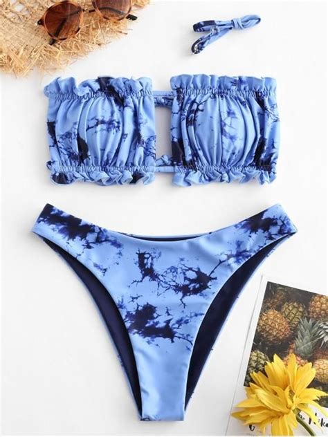 Off Popular Zaful Tie Dye Frilled Cutout Reversible Bikini