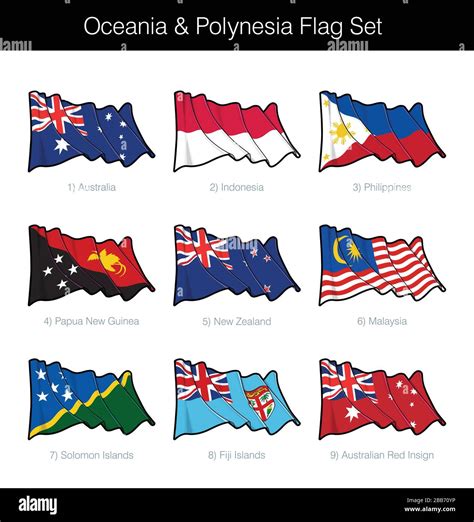 Oceania And Polynesia Waving Flag Set The Set Includes The Flags Of