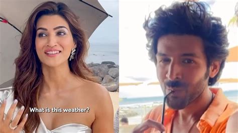 Watch Kriti Sanon Enjoys A Delicious Drink With Shehzada Kartik Aaryan Video Goes Viral