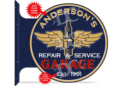 Vintage Garage Themed Customized Double Sided Metal Flange Sign