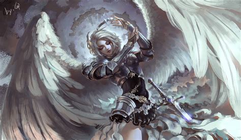 Angel With Sword Illustration Fantasy Art Angel Armor Wings Hd Wallpaper Wallpaper Flare