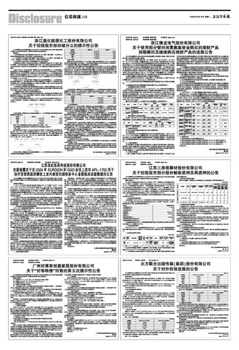 2024年03月19日 第19版：信息披露 上海证券报