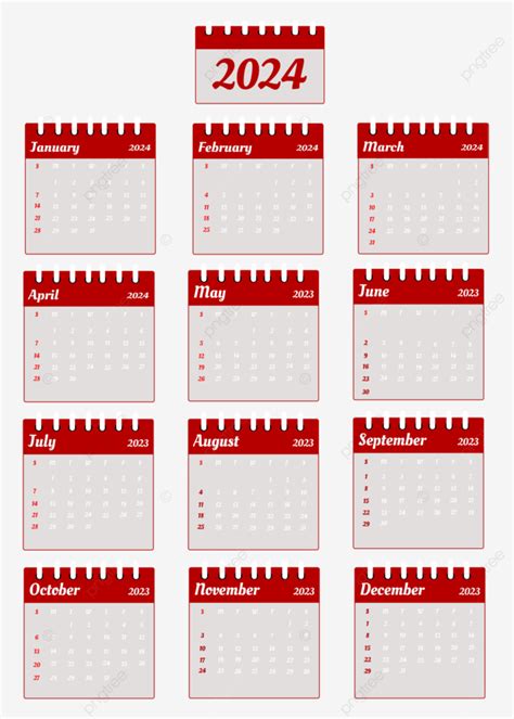 Kalender 2024 Warna Merah Vektor 2024 Kalender Kalender Sederhana