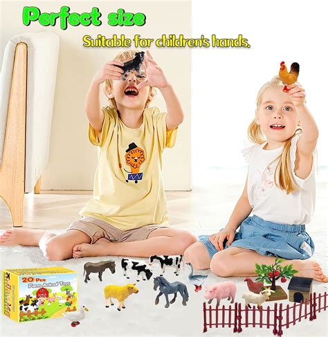 Farm Animal Toys, 20 Pcs Plastic Animals Figurines and Fences Farm... – One-Touch Top Tred Toys