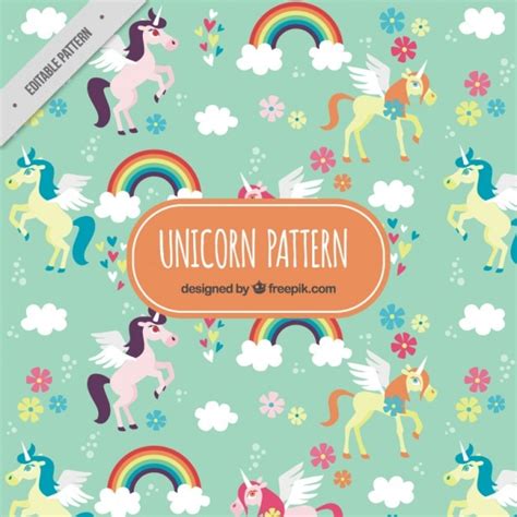 Free Vector Lovely Unicorns Pattern With Rainbows And Flowers