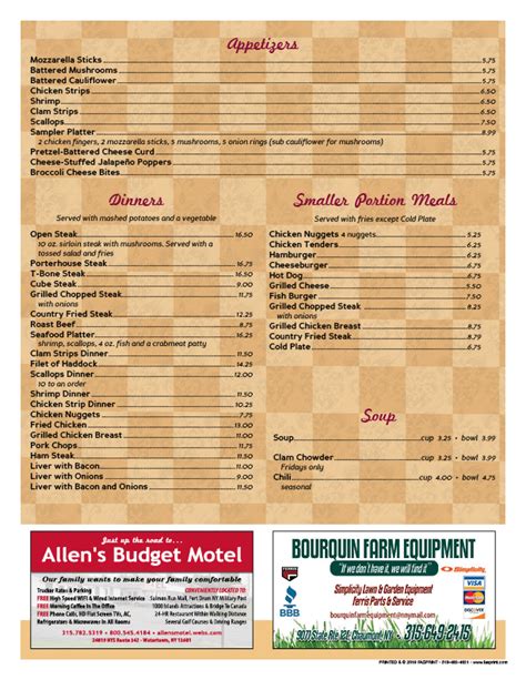 Longways Diner Fasprint Menus