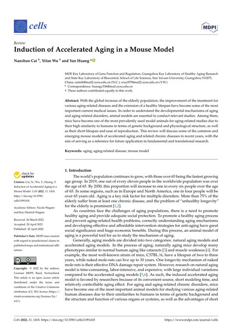 Pdf Induction Of Accelerated Aging In A Mouse Model