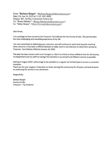 061419 Lake County Treasurer Tax Collector Resignation Email