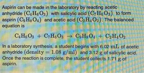 Solved A Determine The Theoretical Yield Of Aspirin Dor The Chegg