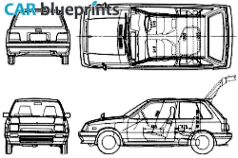 CAR Blueprints Suzuki Swift MK1 3 Door Blueprints Vector Drawings