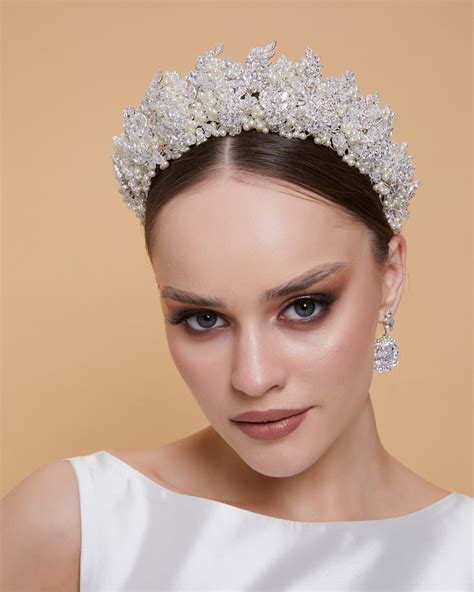 Pearl And Crystal Bridal Tiara Pearl Wedding Tiara Pearl Bridal Crown Wedding Headpiece Bridal