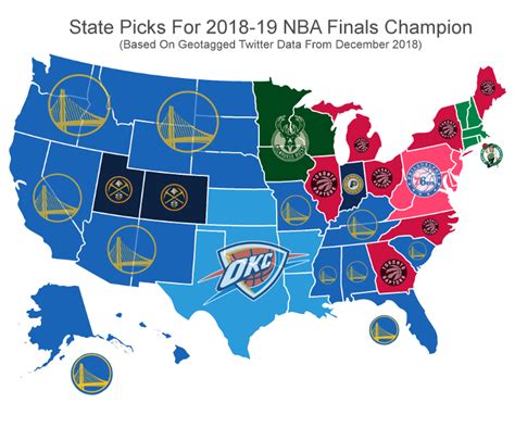 Map of Each U.S. state's pick for 2018-19 NBA champion. 🏆 (based on ...