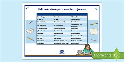 Póster Palabras clave para escribir informes Twinkl