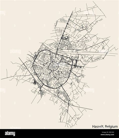 Detailed Hand Drawn Navigational Urban Street Roads Map Of The Hasselt