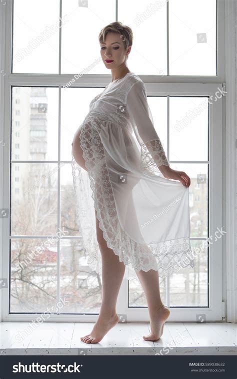 Beautiful Pregnant Brunette Caucasian Woman Short Stock Photo Shutterstock