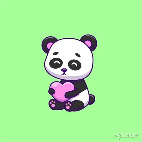 Cute Panda Holding Heart Love Cartoon Vector Icons Illustration