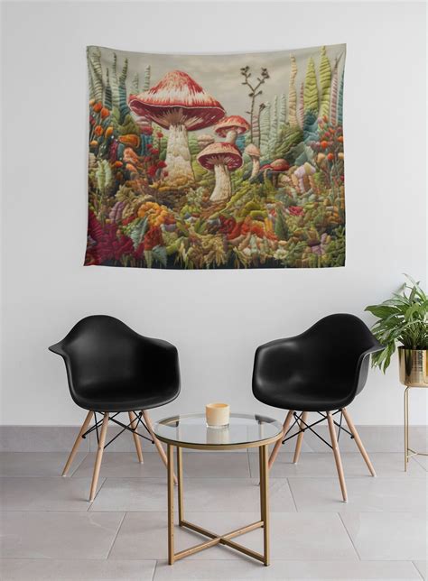 Mushroom Tapestry Wall Hanging Psychedelic Trippy Cosmic Neon