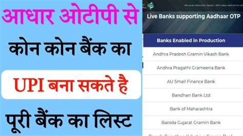 आधार से कोन बैंक का Upi बनेगा बैंक लिस्ट Aadhar Otp Upi Bank List 2024