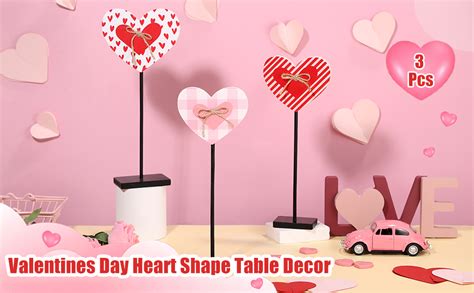 3 Pcs Valentines Day Table Decor Wooden Valentines Day