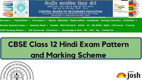 Cbse Class 12 Hindi Exam Pattern 2024 With Marking Scheme And Topic