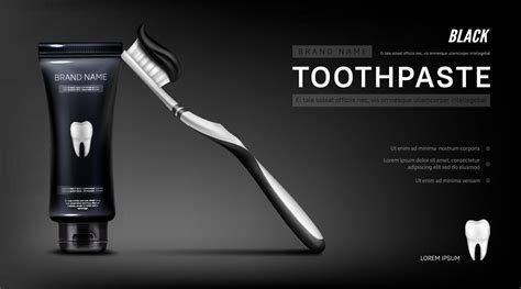 Black toothpaste ads banner with brush and tooth 15484175 Vector Art at ...