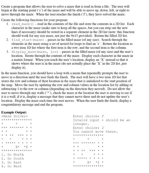 Solved Create A Program That Allows The User To Solve A Maze Chegg