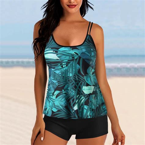 Tianek Tankini Swimsuit Women Two Piece Modest Beach Vacation Floral Print Summer Bathing Suit