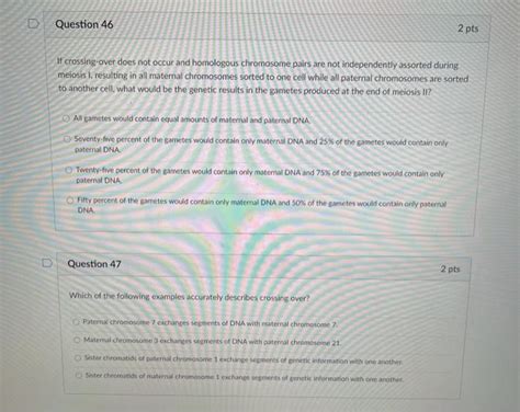 Solved Question 46 2 Pts If Crossing Over Does Not Occur And