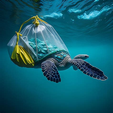 Premium Photo Sea Turtle Trapped In A Plastic Bag Stop Ocean Plastic