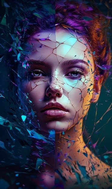 Premium AI Image | A digital art of a woman with a broken glass face