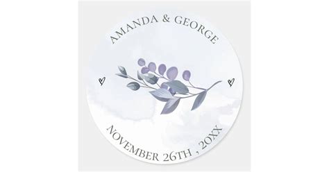 Cute Dusty Blue Watercolor Floral Wedding Classic Round Sticker Zazzle