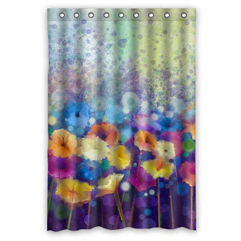 Ykcg Watercolor Purple Flowers Romantic Poppies Waterproof Fabric Bathroom Shower Curtain 48x72