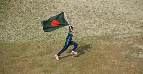 Young Boy Running With A Bangladeshi National Flag Editorial Stock