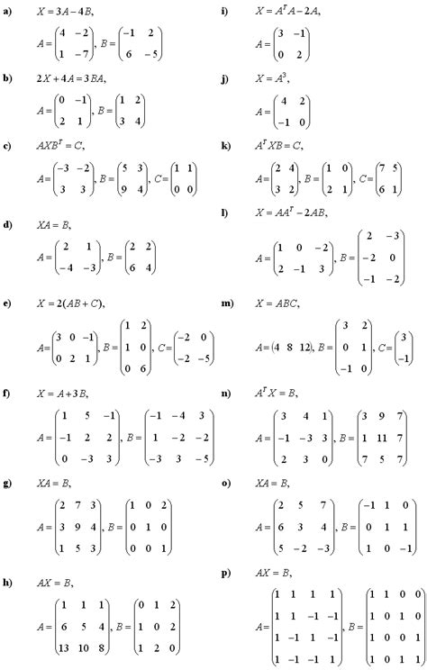 Matrix Equations Worksheet