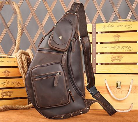 Personalized Genuine Leather Sling Bag Mens Chest Bag Etsy