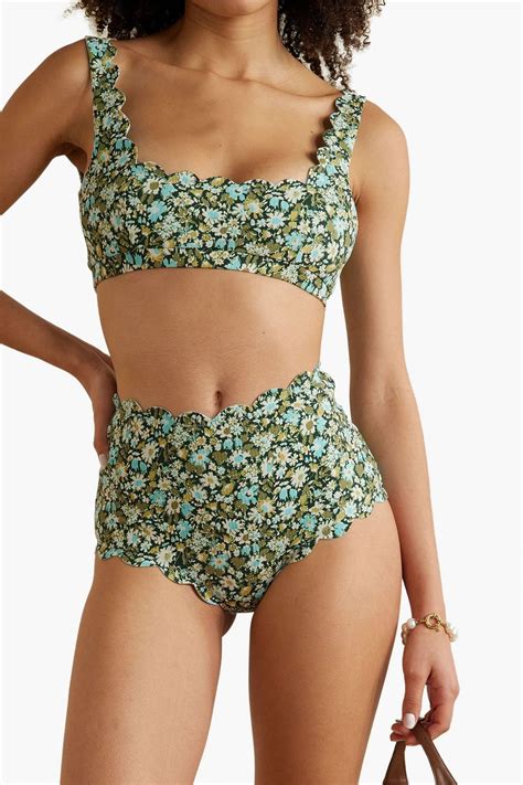 MARYSIA Palm Springs Scalloped Floral Print Stretch Seersucker Bikini