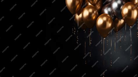 Premium AI Image | A black background with gold balloons and the words ...